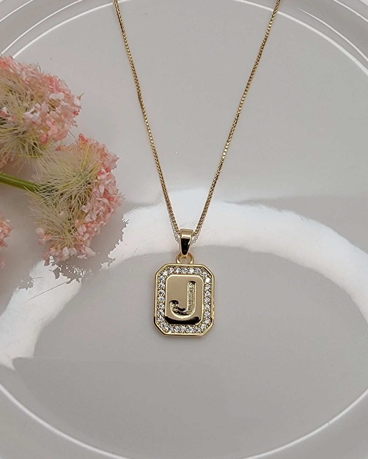 Dainty Initial Tile Necklace in Gold