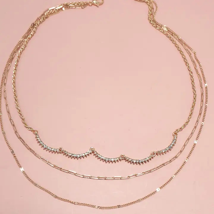 Multi Layer Rhinestone Cloud Necklace in Gold