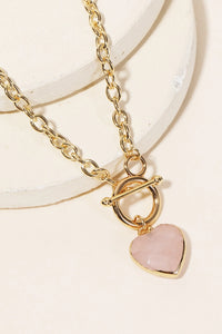 Heart Stone Toggle Necklace in Gold
