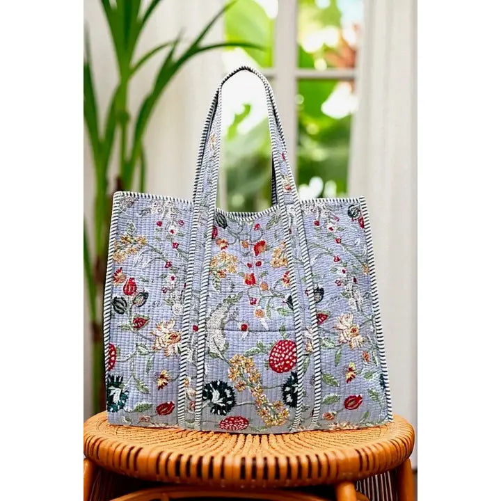 Quilted Floral Tote Bag