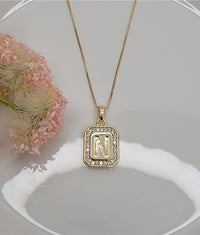Dainty Initial Tile Necklace in Gold