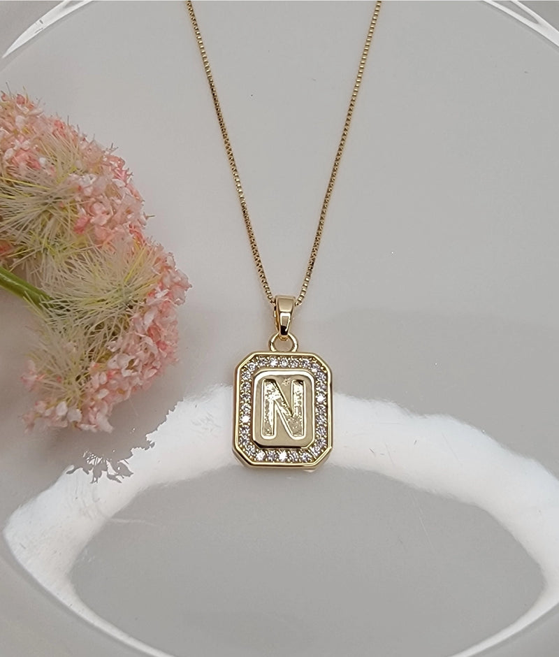 Dainty Initial Tile Necklace in Gold