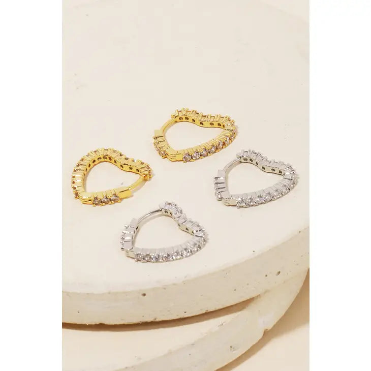 Pave Heart Huggie Earrings