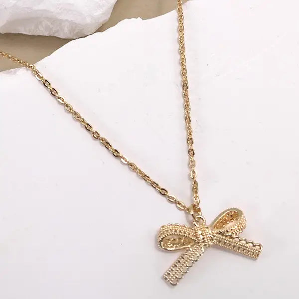 Lace Bow Necklace in Gold