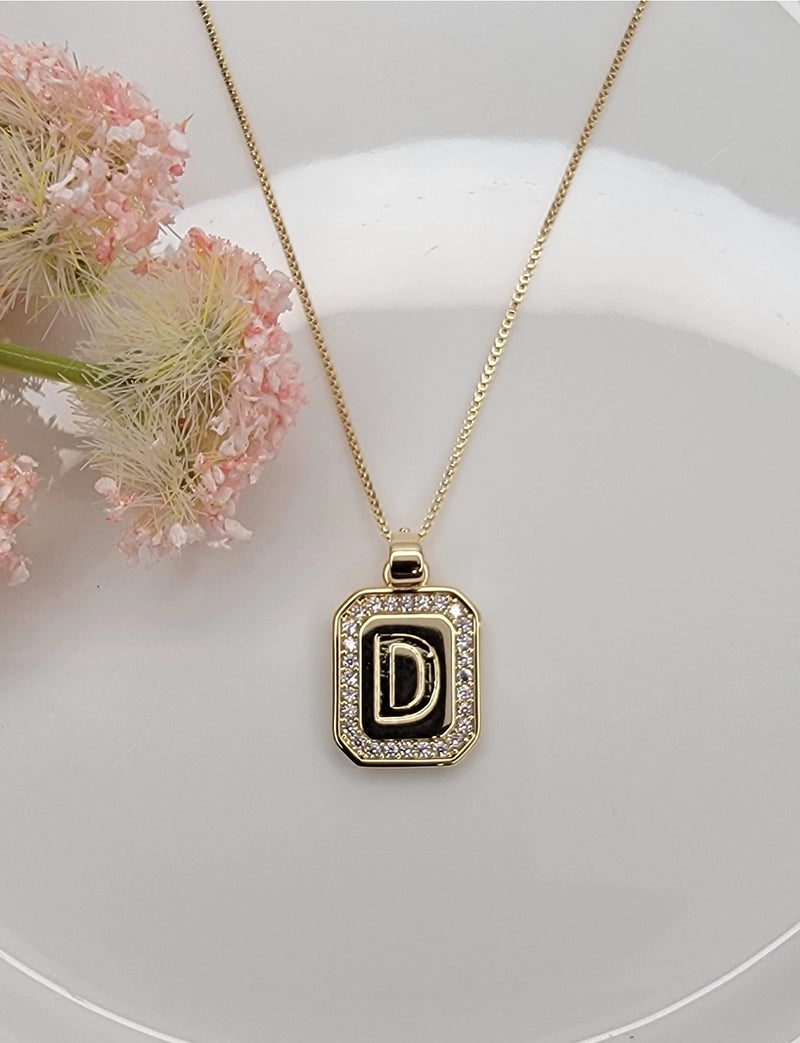 Dainty Initial Tile Necklace in Gold