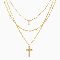 Triple Layered Cross Necklace in Gold