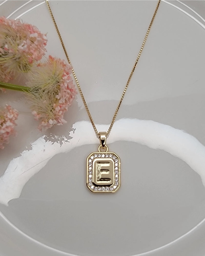 Dainty Initial Tile Necklace in Gold