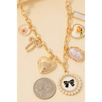 Assorted Charms Chain Necklace in Gold