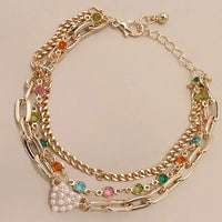 Pearl Heart Multi Layer Bracelet in Gold