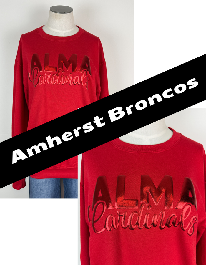 Amherst Broncos Metallic Puff School Crewneck Sweatshirts