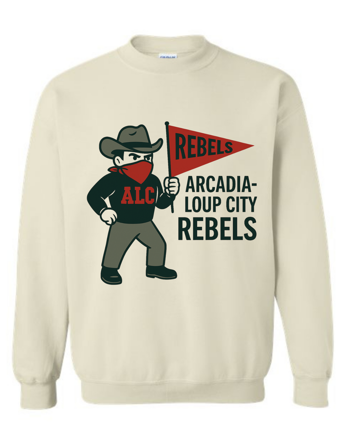 Arcadia-Loup City Rebels Vintage Mascot Tee & Sweatshirt