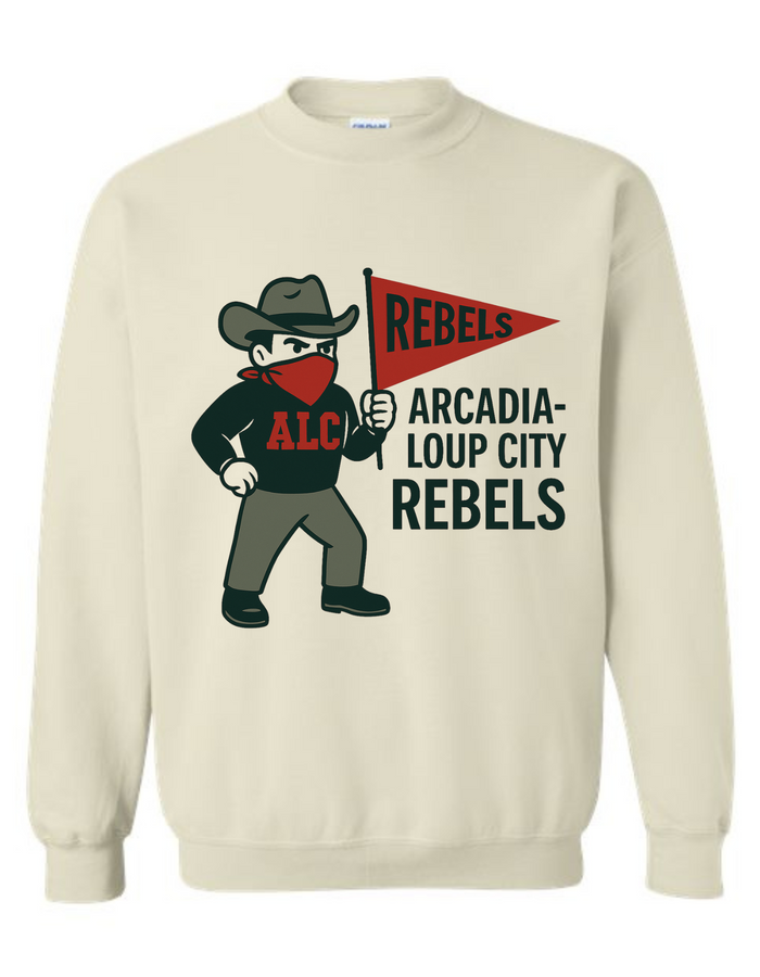 Arcadia-Loup City Rebels Vintage Mascot Tee & Sweatshirt