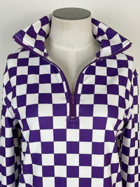 Alexa Checkered Pullover in Purple/White