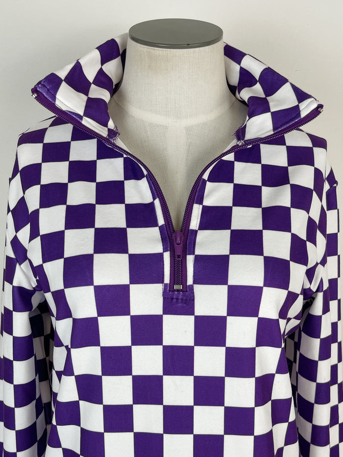 Alexa Checkered Pullover in Purple/White