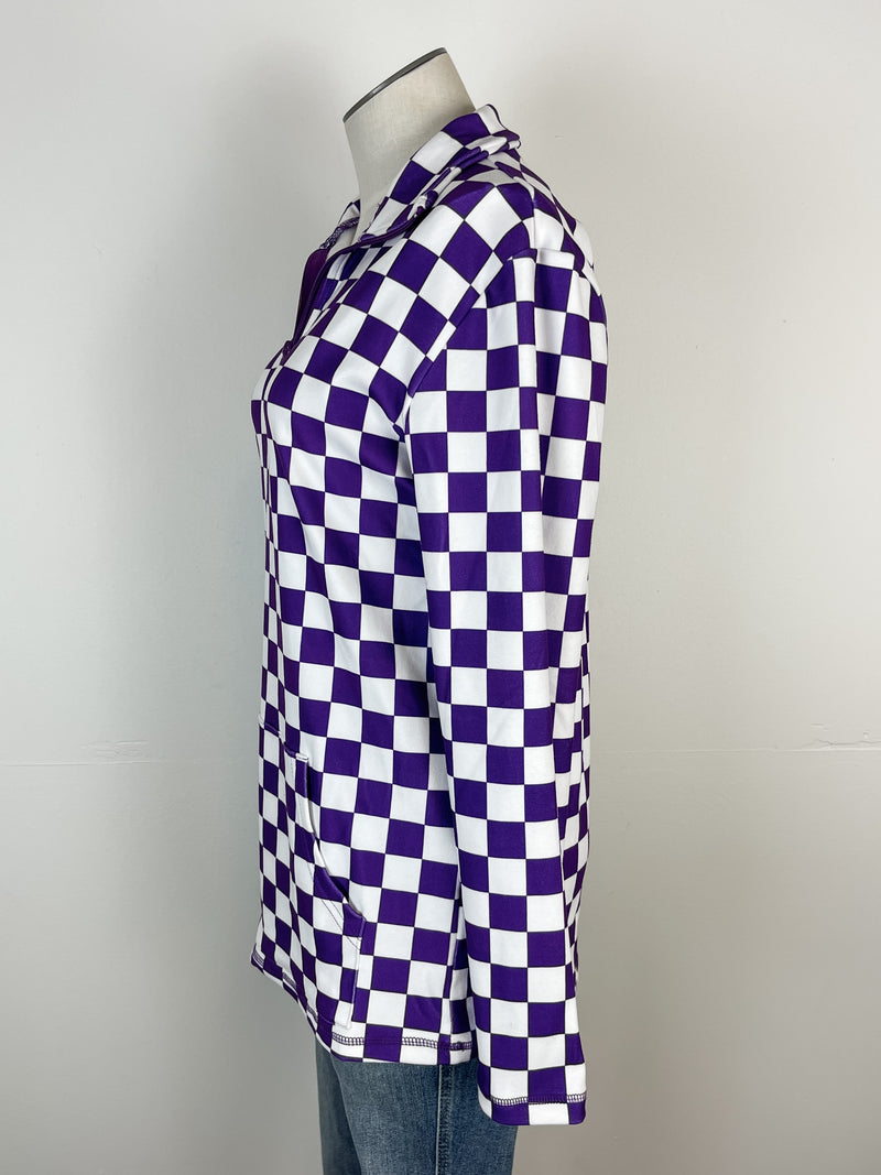 Alexa Checkered Pullover in Purple/White