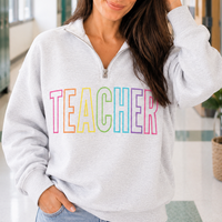 *PREORDER* Embroidered Teacher Quarter Zip in Ash (Ends: 7/13)