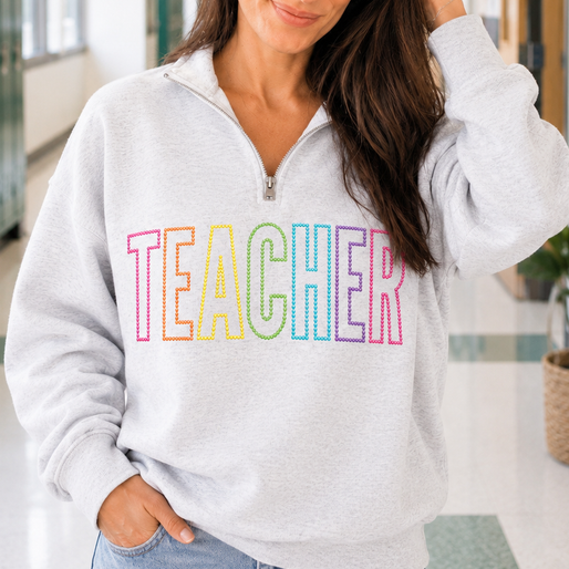 *PREORDER* Embroidered Teacher Quarter Zip in Ash (Ends: 7/13)