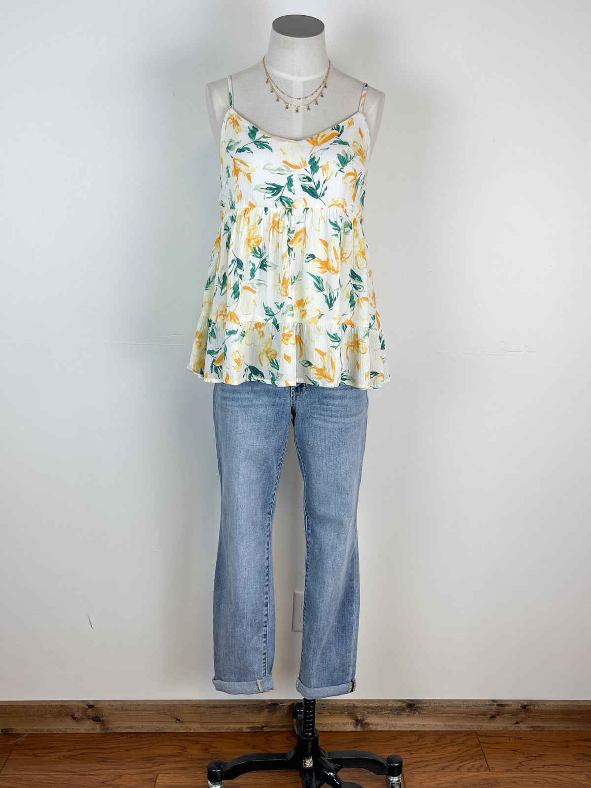 V Neck Floral Babydoll Tank in Yellow Floral