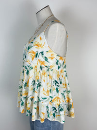 V Neck Floral Babydoll Tank in Yellow Floral