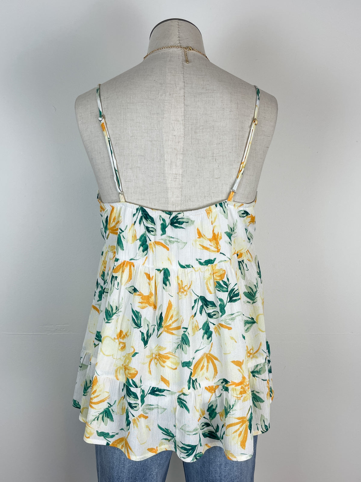 V Neck Floral Babydoll Tank in Yellow Floral