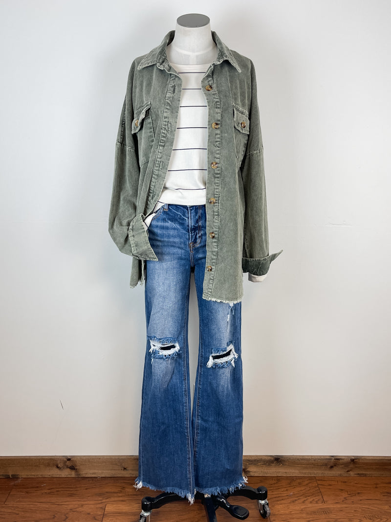 Emily Mineral Wash Corduroy Jacket in Green