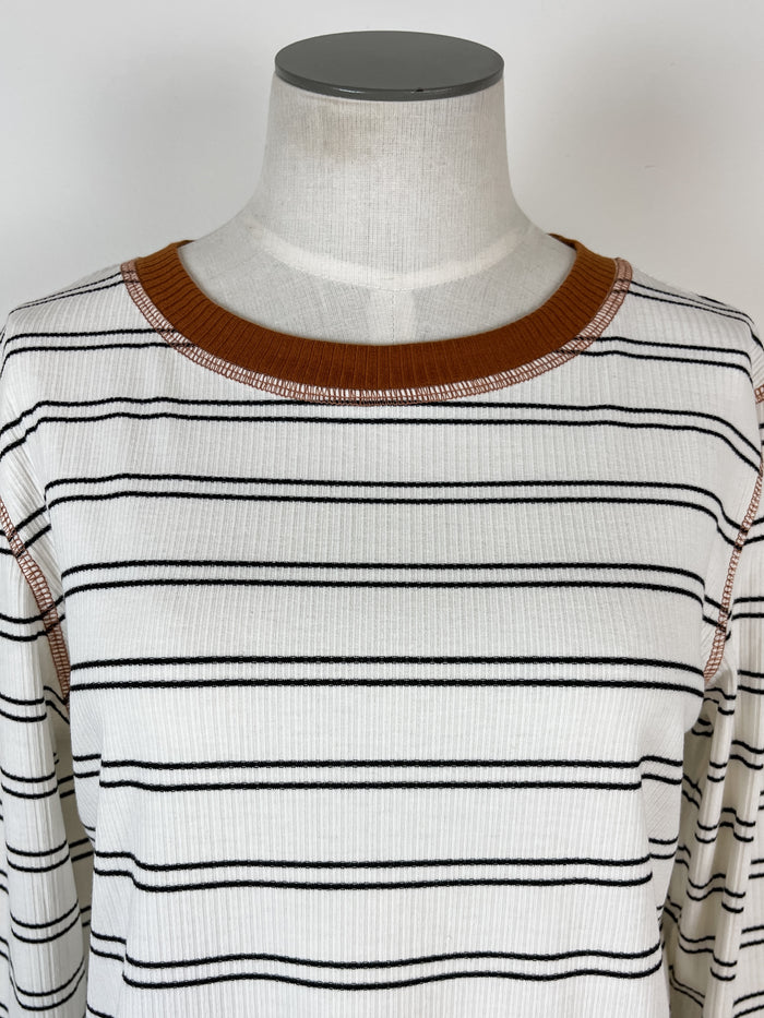 Leah Two Toned Striped Top in Black/Camel