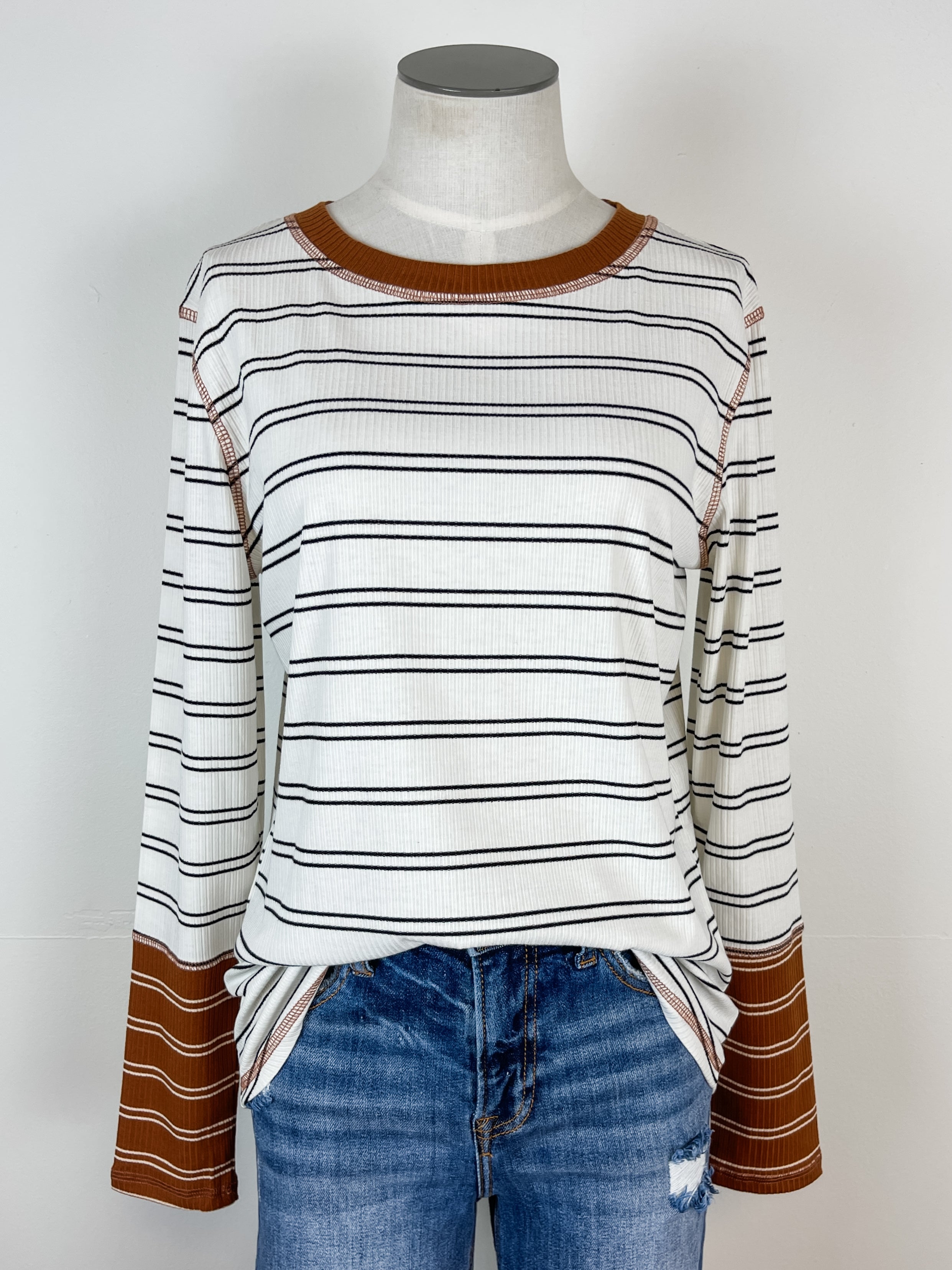 Camel and 2024 black striped top