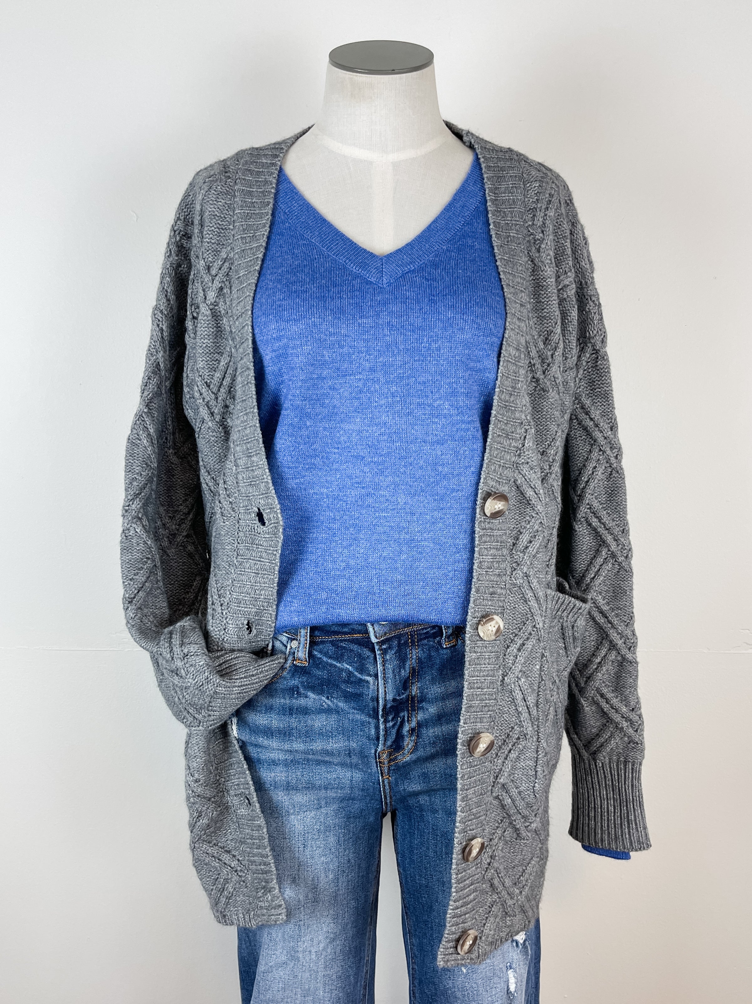 Grey Cable Knit Cardigan F07010