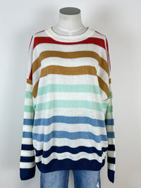Sarah Lightweight Striped Sweater in White/Mix