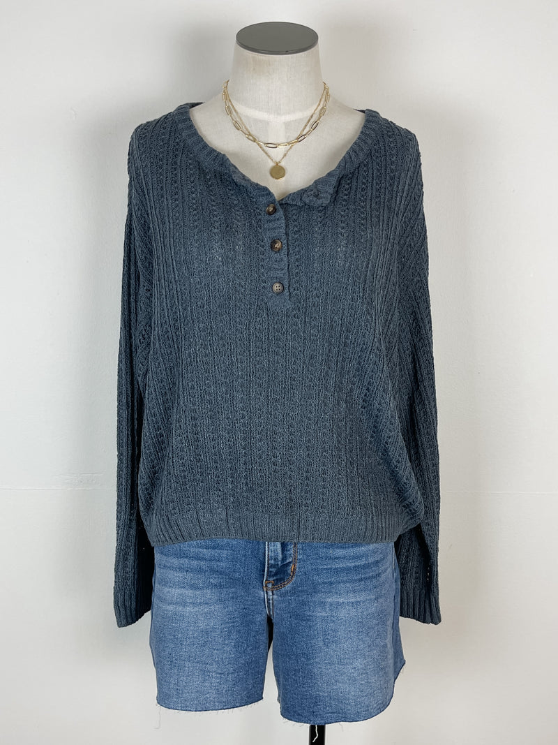 Rebecca Knit Henley Sweater in Midnight Navy