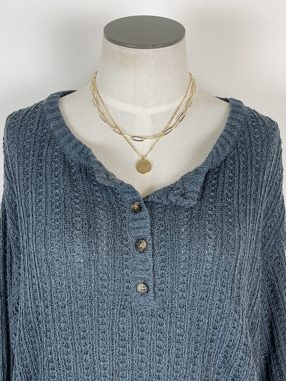 Rebecca Knit Henley Sweater in Midnight Navy