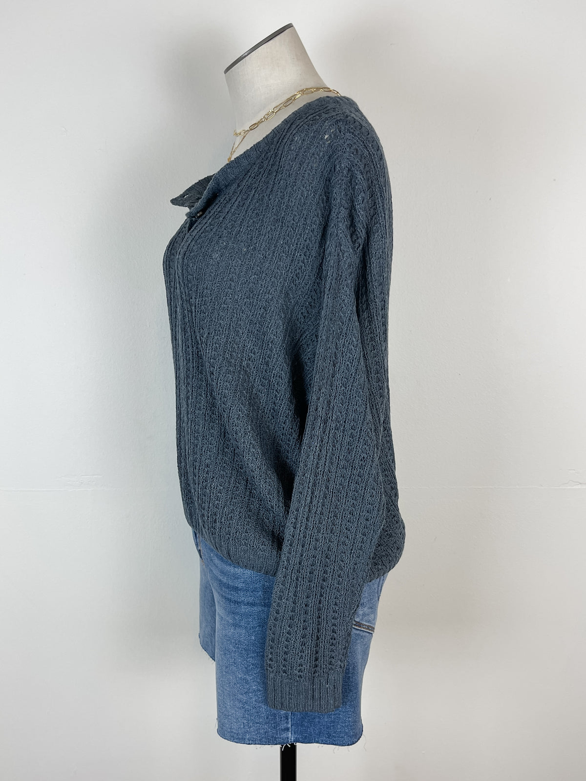 Rebecca Knit Henley Sweater in Midnight Navy