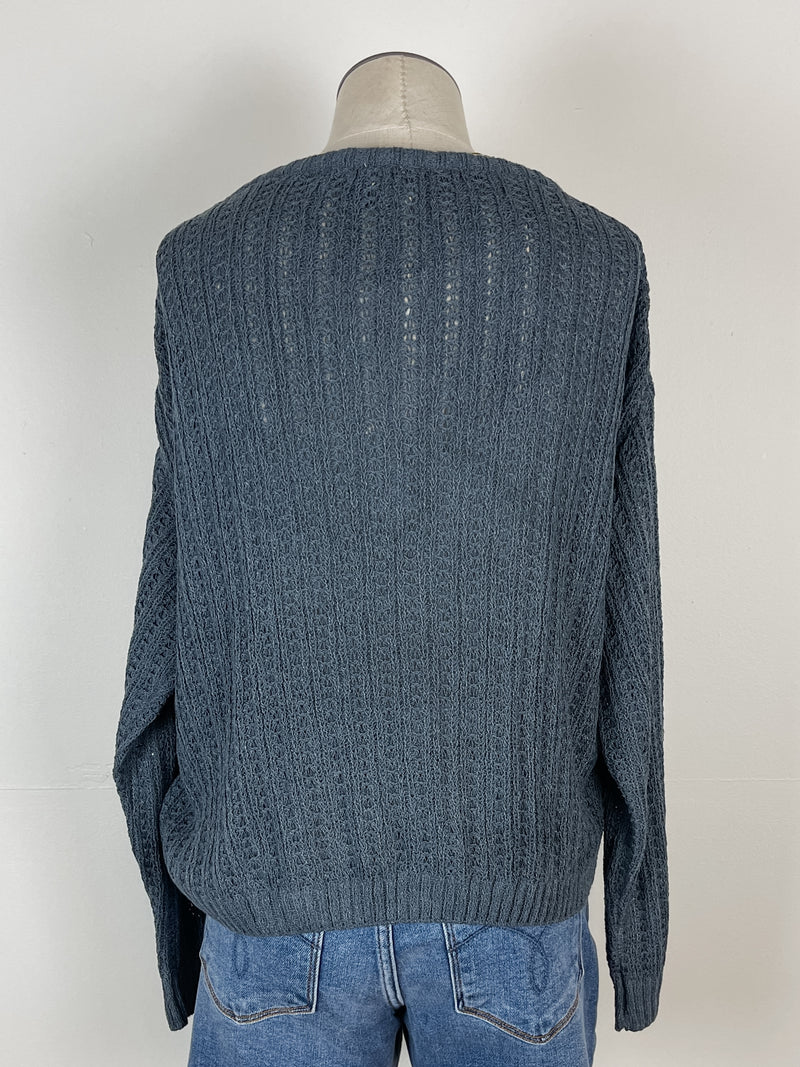 Rebecca Knit Henley Sweater in Midnight Navy