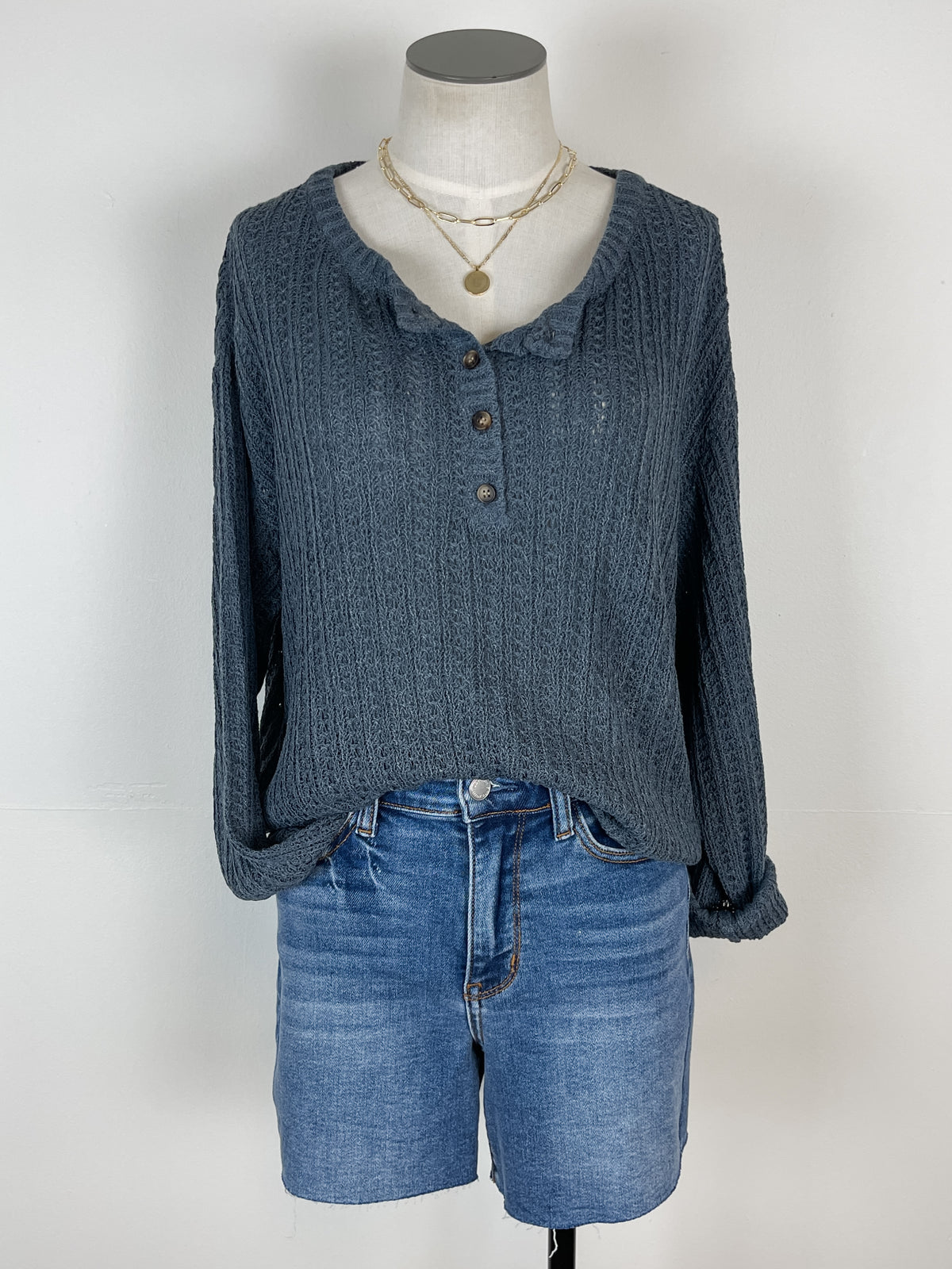 Rebecca Knit Henley Sweater in Midnight Navy