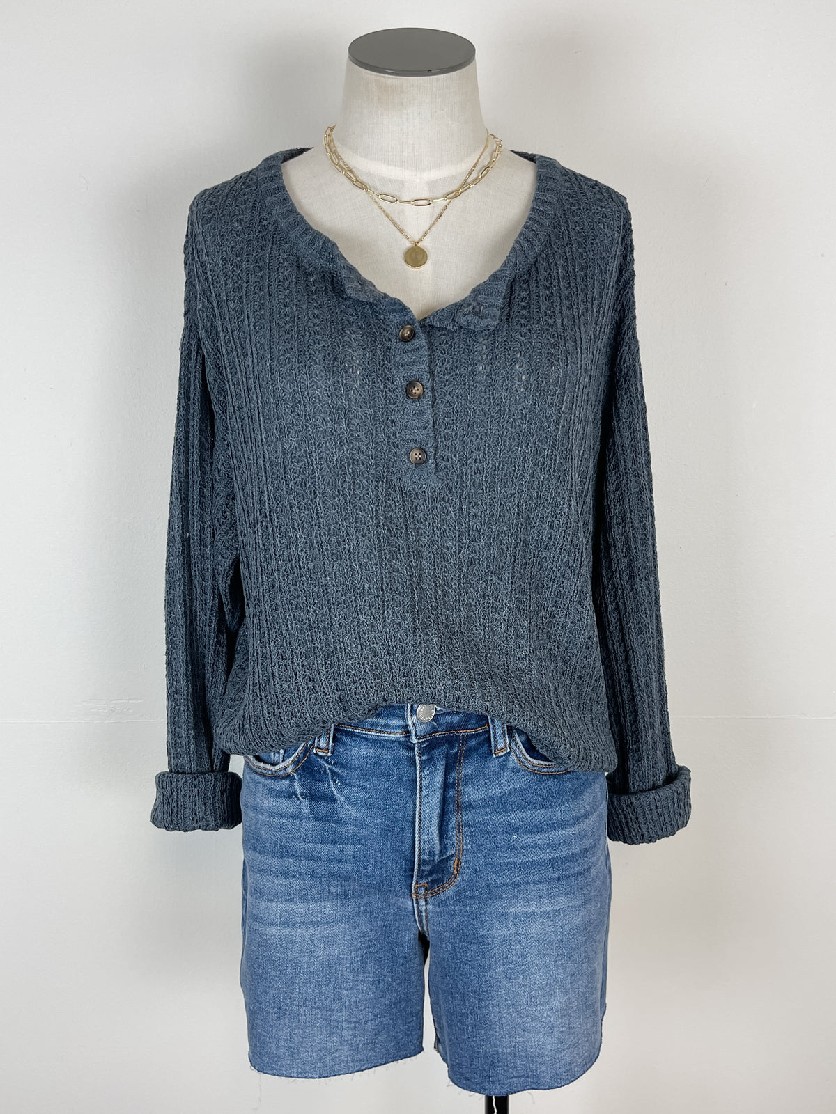 Rebecca Knit Henley Sweater in Midnight Navy