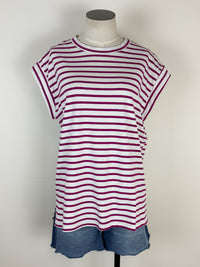 Erin Basic Striped Muscle Tee in White/Magenta