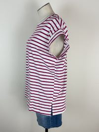 Erin Basic Striped Muscle Tee in White/Magenta