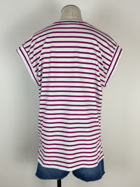 Erin Basic Striped Muscle Tee in White/Magenta