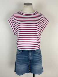 Erin Basic Striped Muscle Tee in White/Magenta