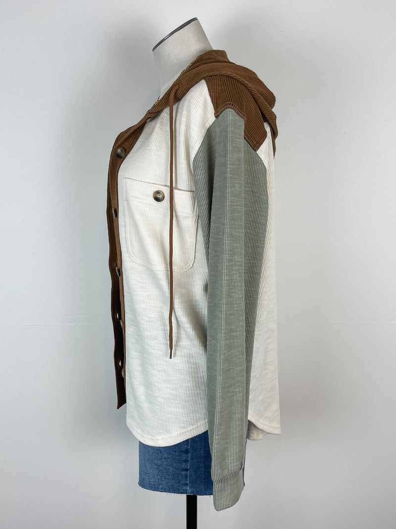 Willa Hooded Button Up in Ivory Mix