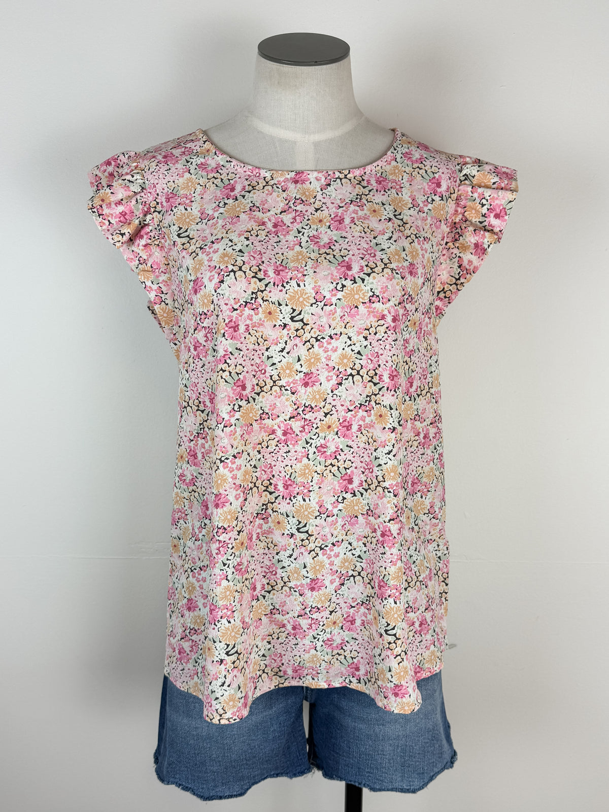 Karla Floral Ruffle Sleeve Top in Apricot