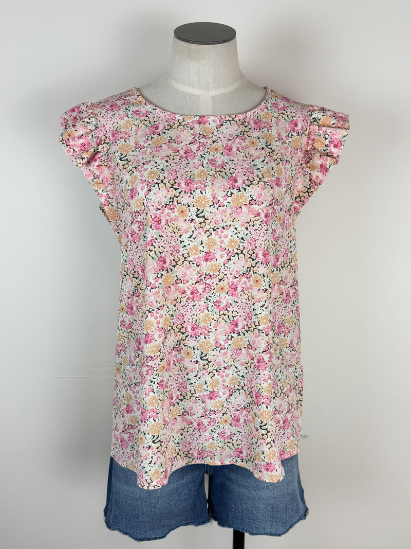 Karla Floral Ruffle Sleeve Top in Apricot