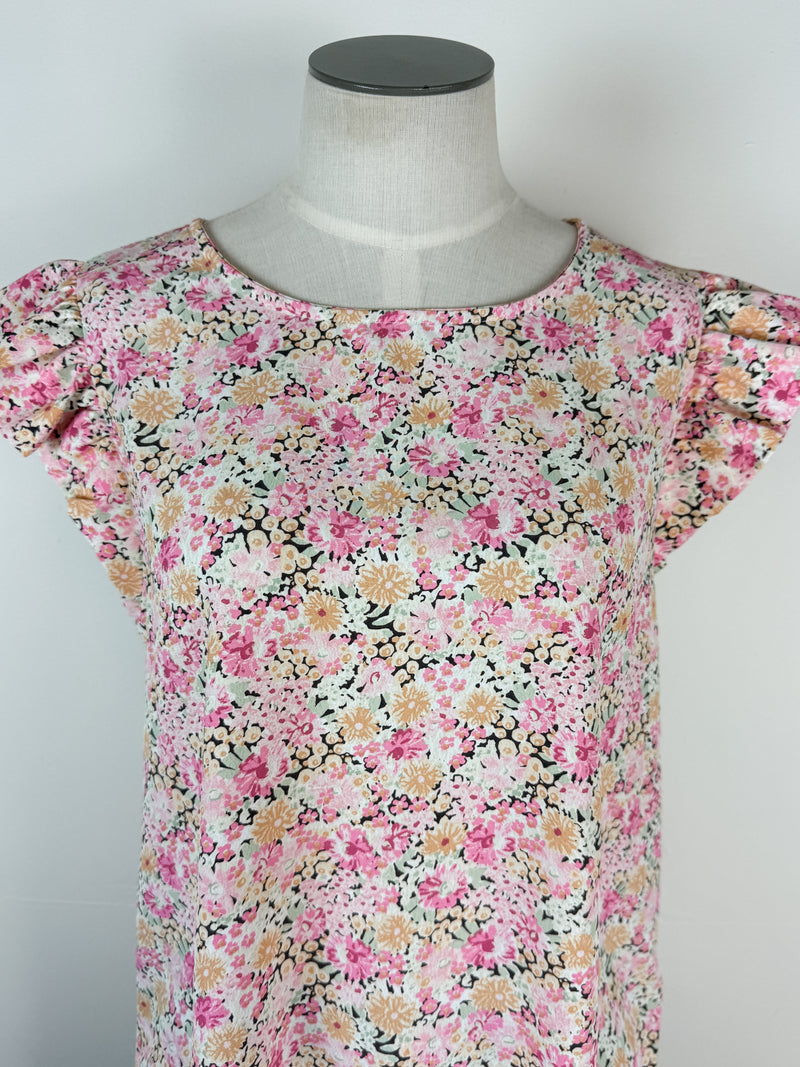 Karla Floral Ruffle Sleeve Top in Apricot