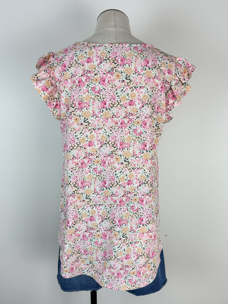 Karla Floral Ruffle Sleeve Top in Apricot