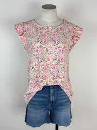 Karla Floral Ruffle Sleeve Top in Apricot