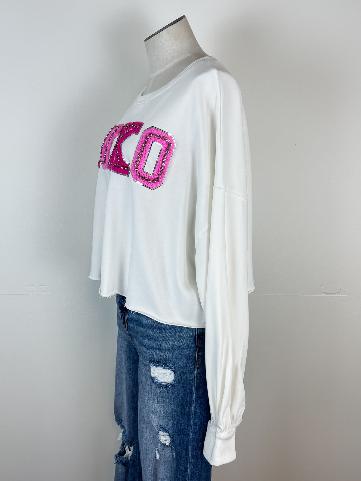 XOXO Cropped Sweatshirt in White