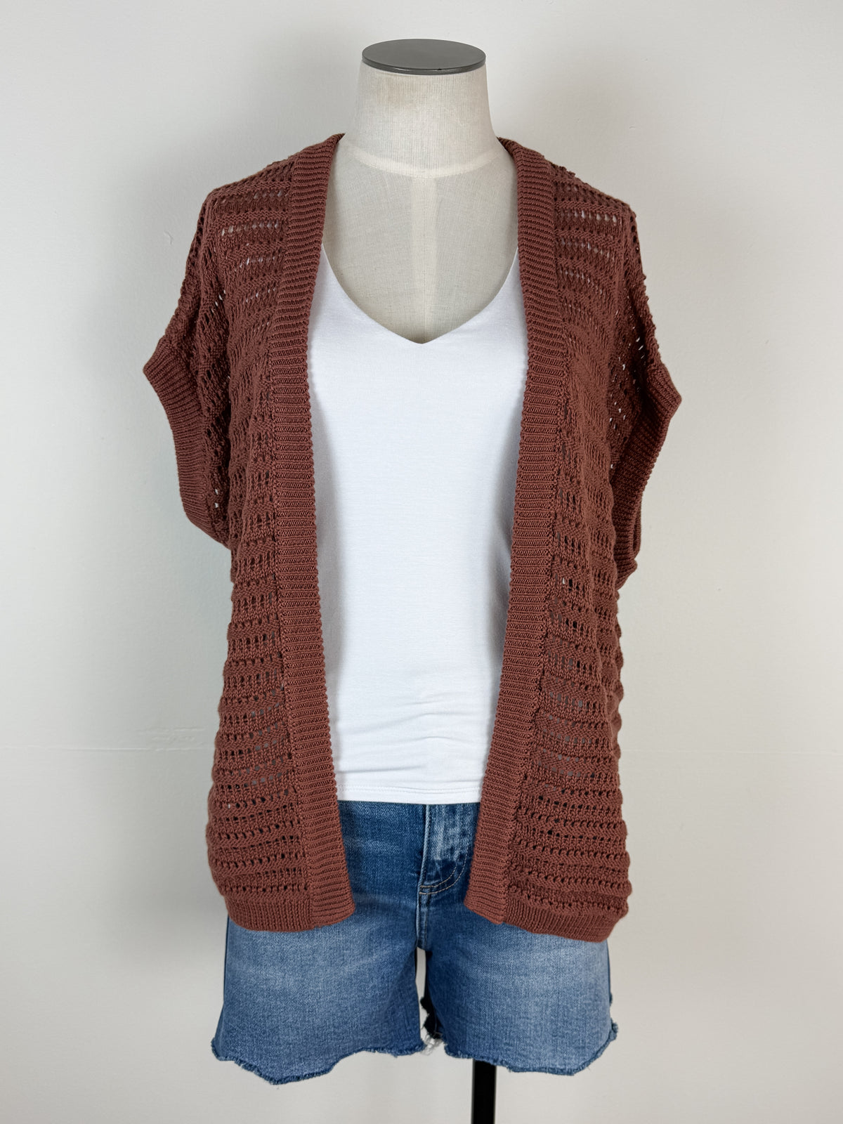 Maisy Crochet Knit Cardigan in Brick