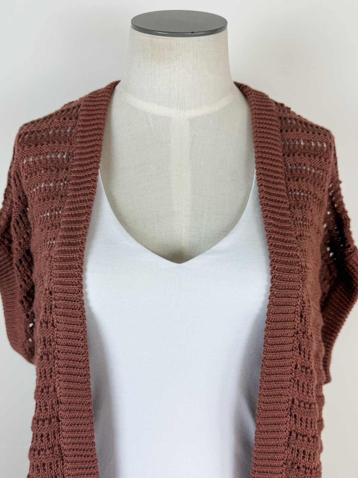 Maisy Crochet Knit Cardigan in Brick