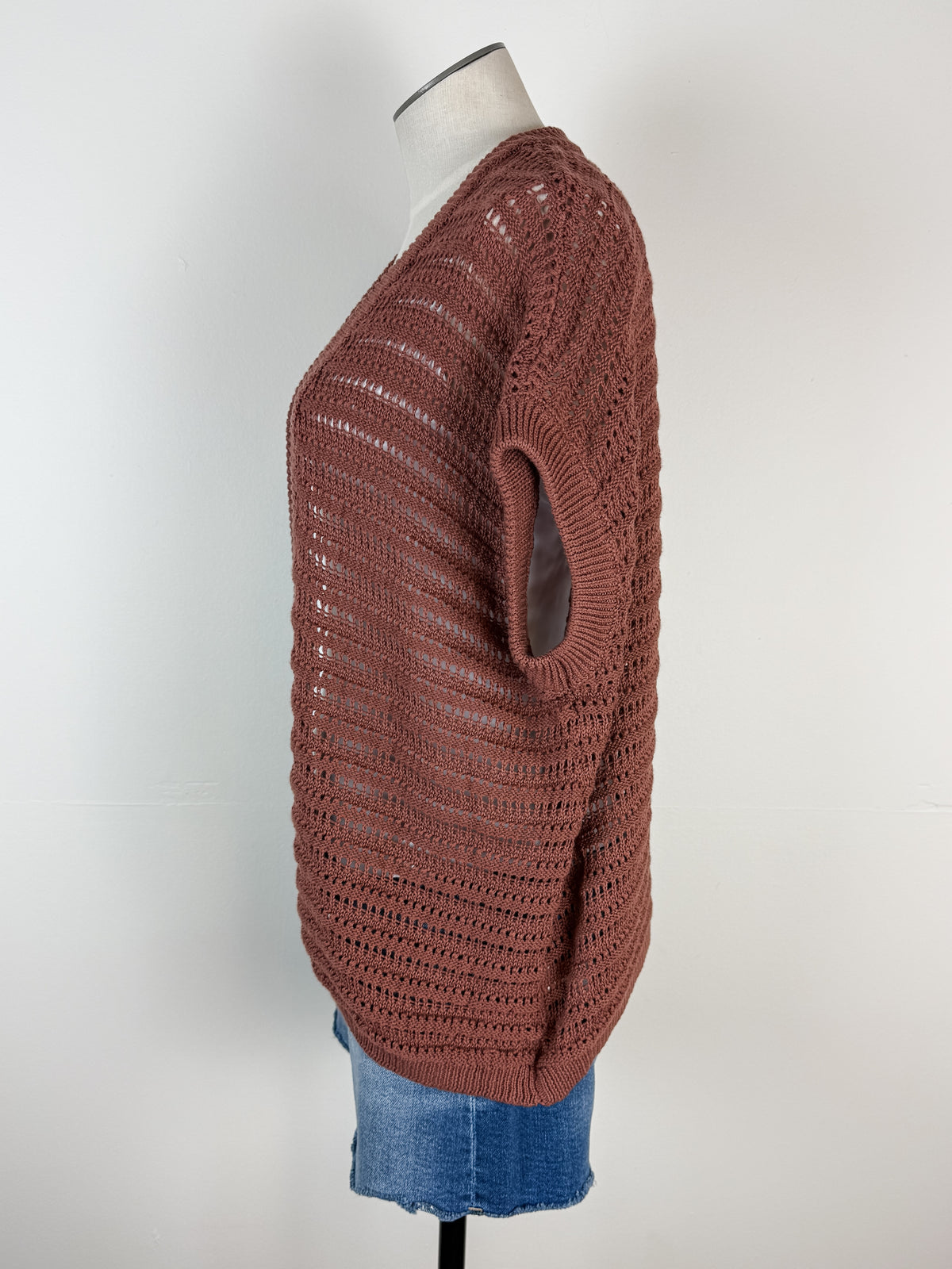 Maisy Crochet Knit Cardigan in Brick