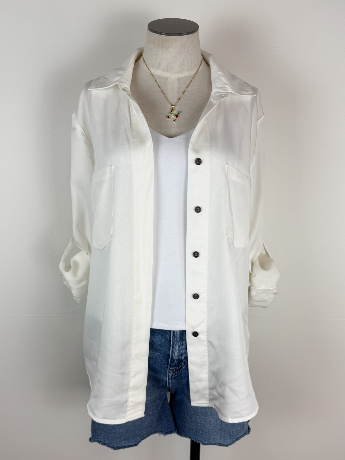 Nancy Button Down Top in Soft White